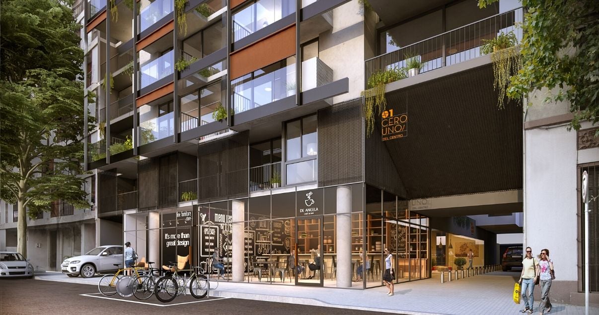 Render de 01 del Centro en día soleado, desarrollo inmobiliario de LGD Arquitectos