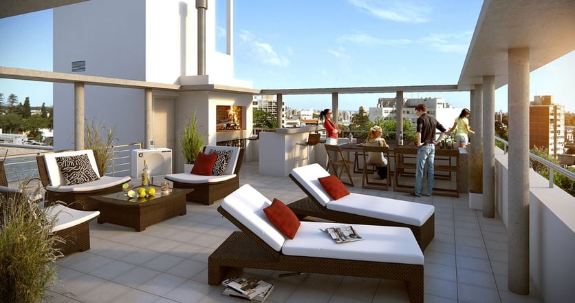 Terraza descubierta con muebles y parrilla Citadino Oriental