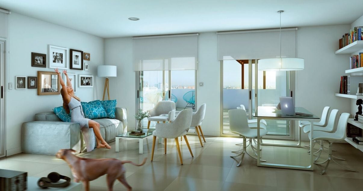 Interior de un apartamento con decoracion clara en Giardino dei Fiumi de la empresa constructora González Conde
