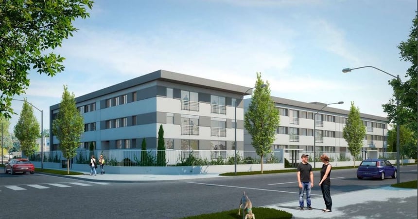 Exterior de un edificio de apartamentos de la empresa constructora Ceaosa