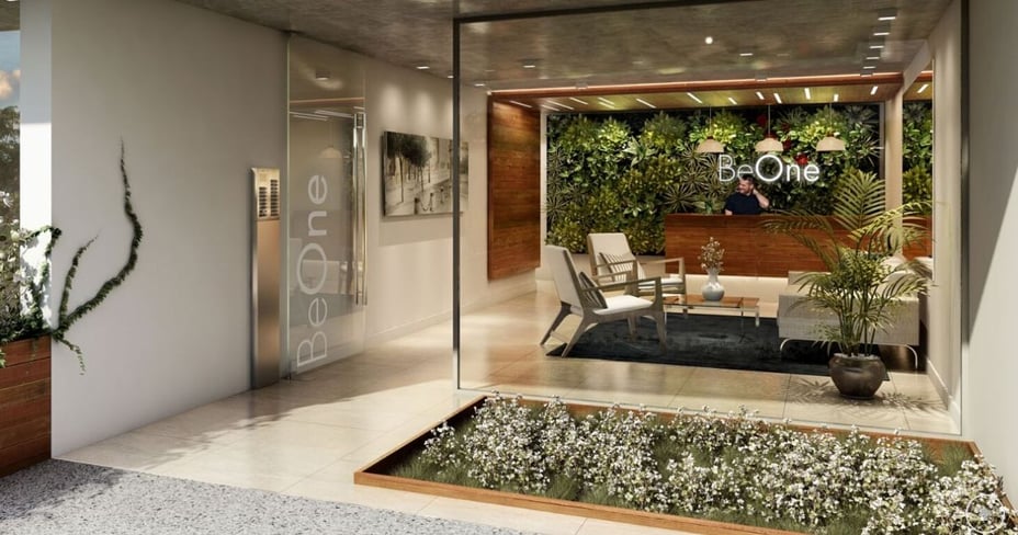 render de fachada del proyecto lamas del promotor inmobiliario BeOne